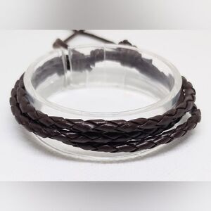 Men's bracelet leather braided layered brown new e56